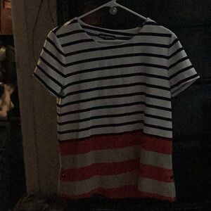 Karl Lagerfeld Red and Black Striped Crew Neck T-Shirt